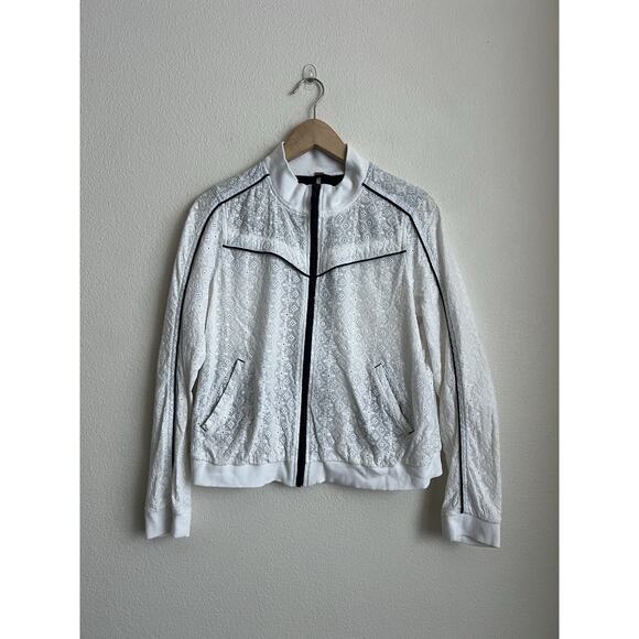 Free People Full Zip Jacket White Blue Eyelet Womens Size Large - Picture 1 of 6